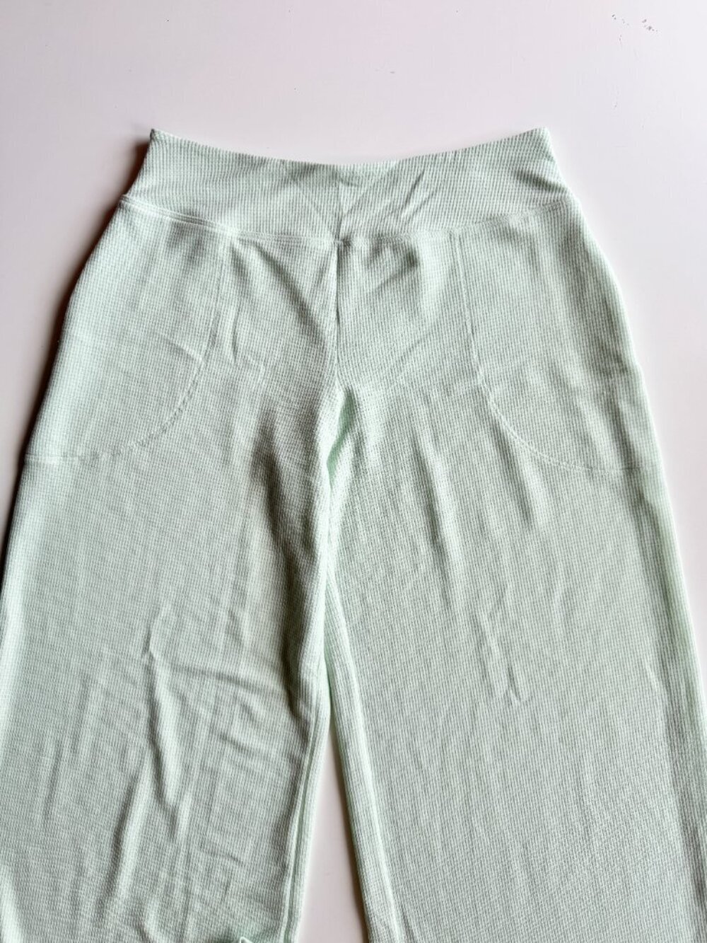 ATHLETA Wind Down Sleep Wide Leg Mint Green Cotton Waffle Knit Pants, Size XS - Picture 3 of 9